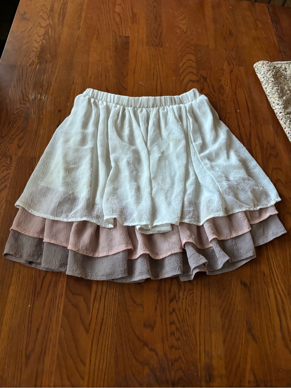 Maurices Tiered Ruffle Skirt in White, Blush, Taupe